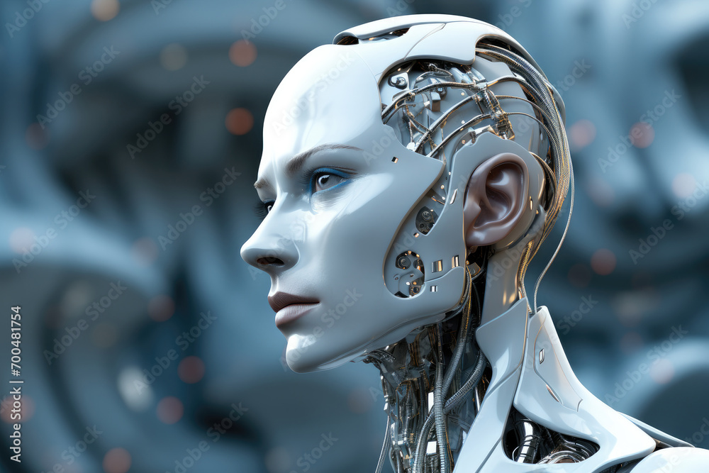 Aufkleber a robot full of futuristic technology with human emotions and wisdom. generative ai.