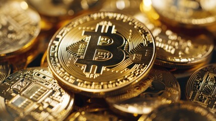 Bitcoin Crypto currency coins background. Generative AI. - obrazy, fototapety, plakaty