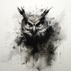 an owl with smoke