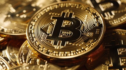Fototapeta na wymiar Bitcoin Crypto currency coins background. Generative AI.
