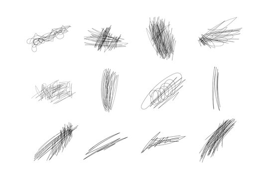 Hand drawn skretch, scribble, stroke elements set. Vector textured brush strokes, stamp brushes. Childish scribbles and doodles, lines and shapes elements