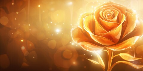 Gold rose with glowing effects around, wallpaper or pattern concept