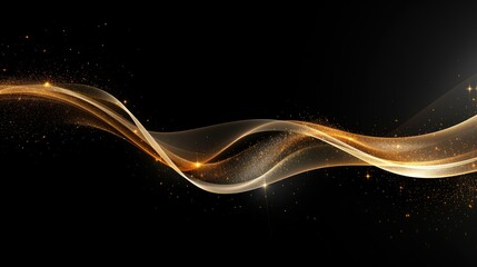 Unrecognizable glowing color gold wave structure on with golden glint twinkle dim background