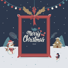 2d vector illustration colorful Christmas items frame and decoration with gifts accessories
