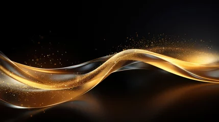 Zelfklevend Fotobehang Shapeless lustrous shade gold wave motif on with golden glimmer sparkles dark backdrop © artestdrawing