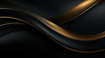 Naklejka premium Lavish abstraction with glistening undulating gold streaks set against a black canvas, abstract black and gold wavy background