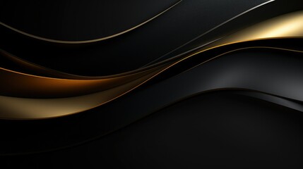 Sophisticated abstract backdrop adorned with golden wavy lines on black, abstract black and gold...