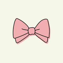 Cute coquette pink hair bow doodle outline illustration 01