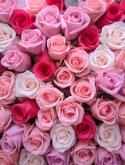 Vertical top view red and pink rose love and wedding decoration Valentines day background