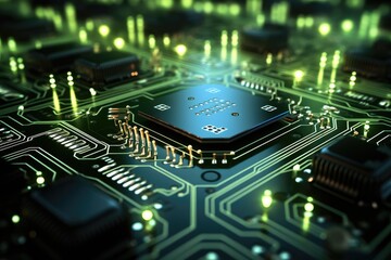 Fototapeta premium Circuit board, Green background. Generative AI.