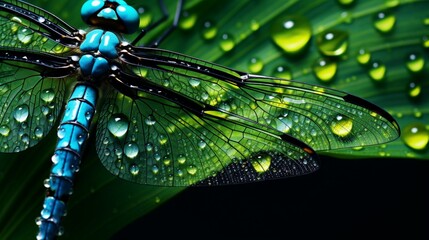 dragonfly on leaf - obrazy, fototapety, plakaty