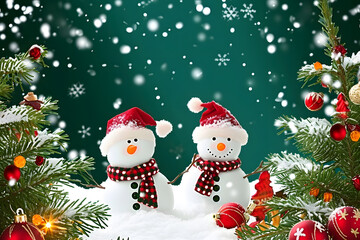 Christmas and New Year holiday background. Xmas greeting card. Christmas banner with blank space for text, santa claus, deers, and snowman celebrate Christmas with giftboxes