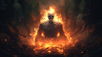 The skull god rises from the fire pit