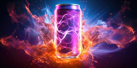 Dangerous energy drink, beverage that are considered a source of energy, especially a soft drink containing a high percentage of sugar and caffeine or other stimulant - obrazy, fototapety, plakaty