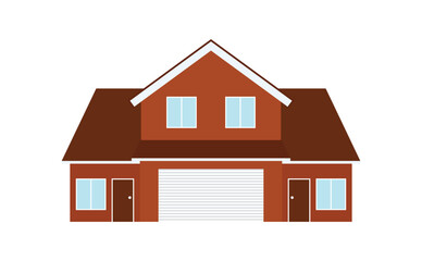 Vector simple modern house front view in red color flat style
