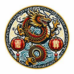 Vector illustration of chinese dragon zodiac tattoo logo isolated on white 