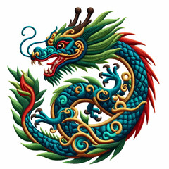 Embroidered dragon, chinese zodiac dragon isolated on white background