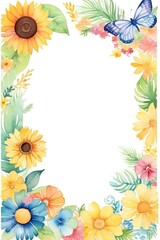 frame of flowers and butterflies