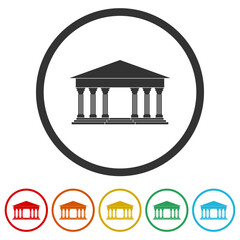 Museum icon. Set icons in color circle buttons