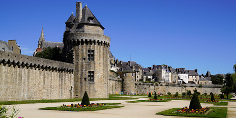 rampart city walls of the ancient town and the gardens in Vannes Brittany west north France