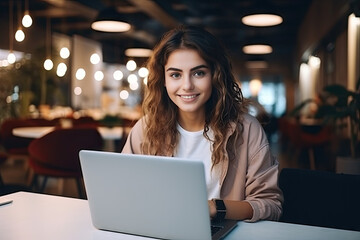 Fototapeta premium Young woman working on laptop