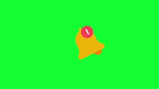 Notification bell icon animation on transparent background and green screen. Social media notification icon animation on alpha channel and chromakey