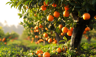 On Vibrant Spanish Orange Garden Brimming With Fresh Oranges