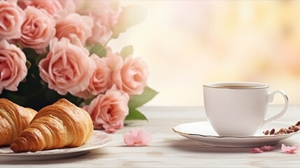 Obraz na płótnie Canvas Croissant and coffee cup