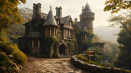 A castle stands as a testament to architectural splendor.  - obrazy, fototapety, plakaty