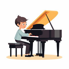 A boy playing piano Flat graphic vector illustration