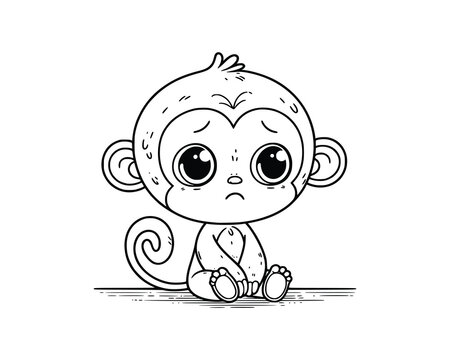 recommend clip art: Cute Cartoon Character of Monkey for coloring book without color, outline line art.  Printable Design. isolated white background