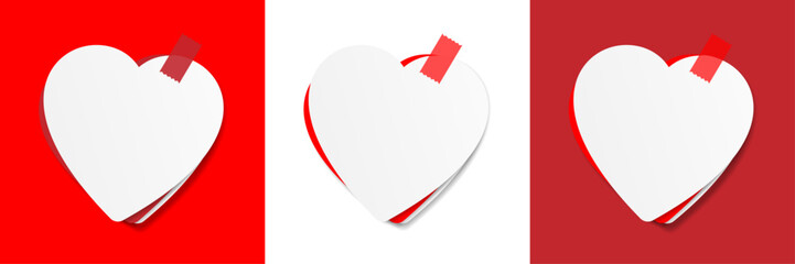  Several heart-shaped memo sheets held by an adhesive tape - obrazy, fototapety, plakaty