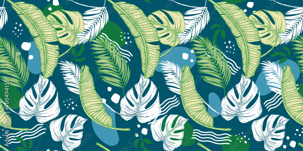 Poster tropical pattern of palm leaves. stylish pattern of vector leaves of exotic plants.
