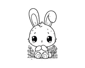 Cute Cartoon Character of rabbit for coloring book without color, outline line art.  Printable Design. isolated white background