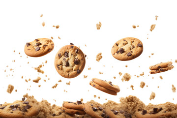 Crumbs in Flight Ethereal Cookie Scene isolated on transparent background - obrazy, fototapety, plakaty