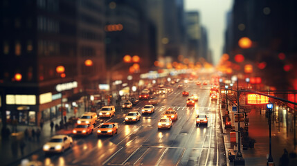 Fototapeta na wymiar Busy urban traffic on illuminated city street at night