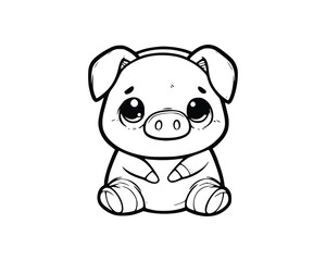 Cute Cartoon Character of pig for coloring book without color, outline line art.  Printable Design. isolated white background