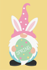 Vector illustration of  Easter gnome holding Easter egg.