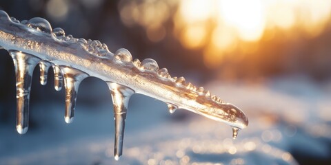 Macro detail to icicle during strong winter, nature concept - obrazy, fototapety, plakaty