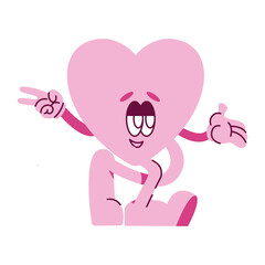 Happy Valentine's Day. Groovy retro mascot happy hearts characters set. Trendy retro 60s 70s style emoji. Y2K aesthetic. Romantic vector Hippie happy hearts in cartoon style isolated on background