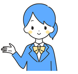 青色｜案内するブレザーの女の子｜右手