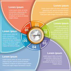 Infographic timeline design template for an 6-step geometric curve with a diagram, flowcharts, and actions for launching a business.