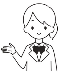 モノクロ｜案内するブレザーの女の子｜右手