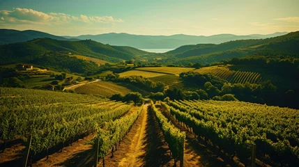 Deurstickers Tuscan Tranquility: Aerial Views of Vineyards in Tuscany © Graphics.Parasite