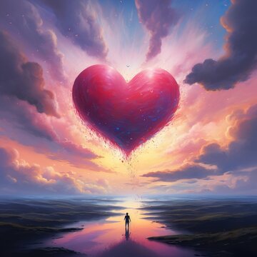 Heart in the sky with clouds. Love. Valentines Day. - Generative AI