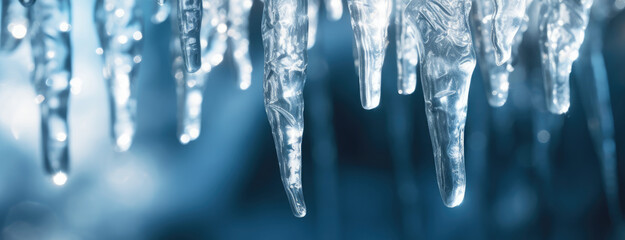 Macro detail to icicle during strong winter, nature concept - obrazy, fototapety, plakaty
