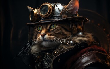 a cat wearing a steampunk hat and goggles