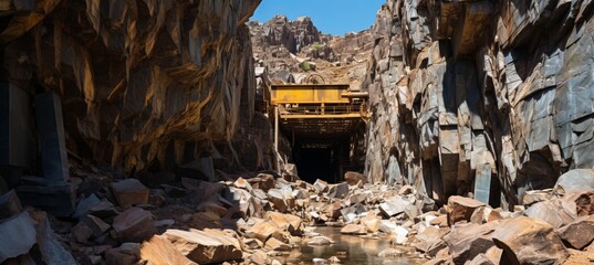 Fototapeta premium Abandoned mine tunnel. Generative AI technology. 