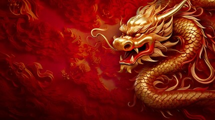 Fototapeta premium Chinese new year dragon and Happy new year Golden traditional chinese dragon background