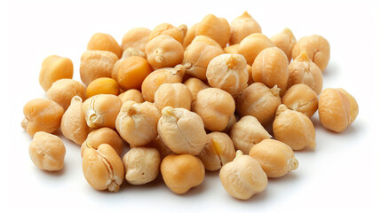 A collection of chickpeas captured in a top view, set against a white isolated background - obrazy, fototapety, plakaty